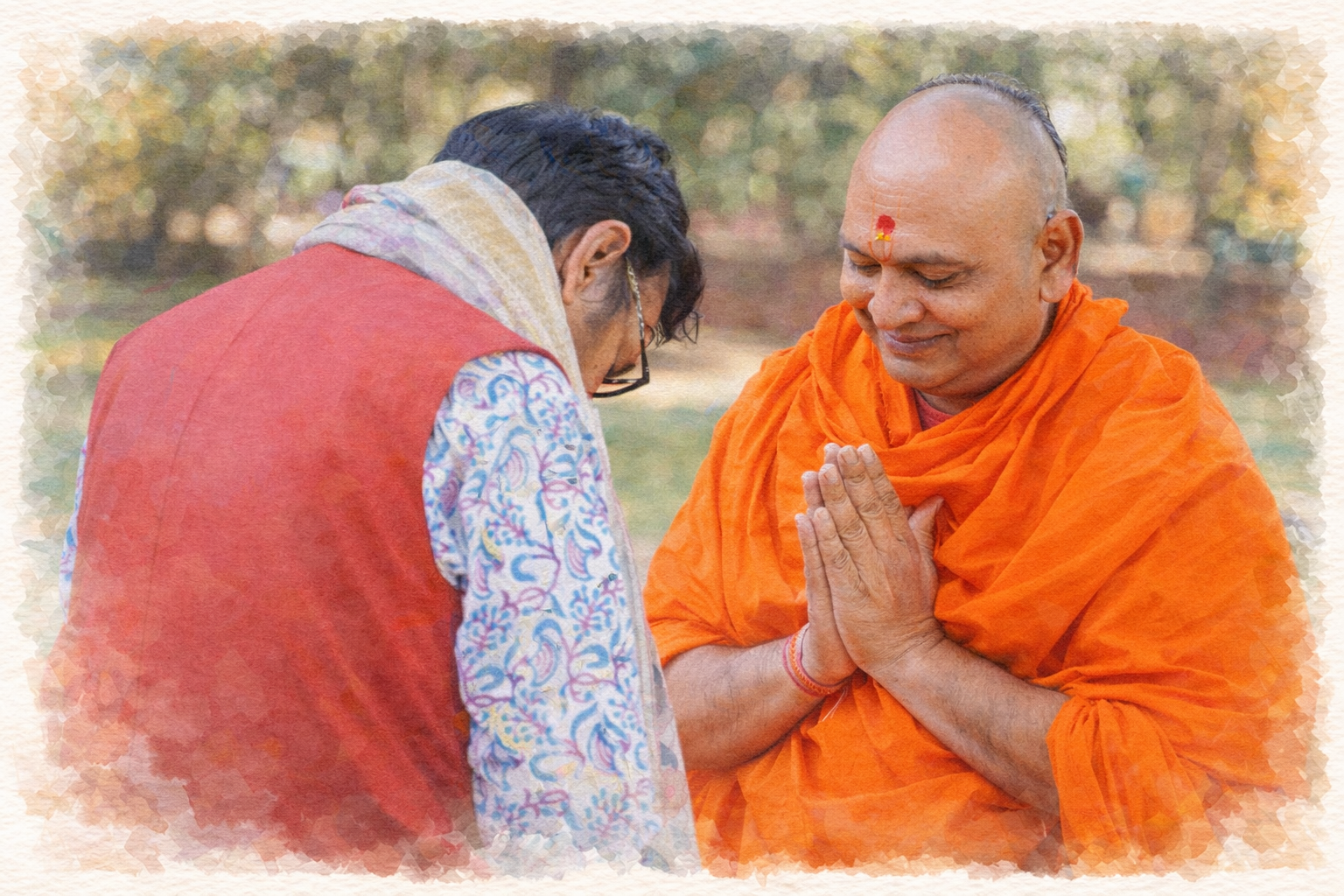 Community medical camp with volunteers helping elderly people